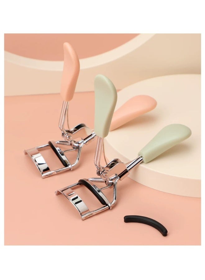 Hikma Beauty 2pcs Stainless Steel Eyelash Pain Free Lash Curler with Silicone Handle, Ergonomic Design, Fits All Eye Shapes & Sizes, Portable Lash Curler for Women (Pink/Green) - Image 2