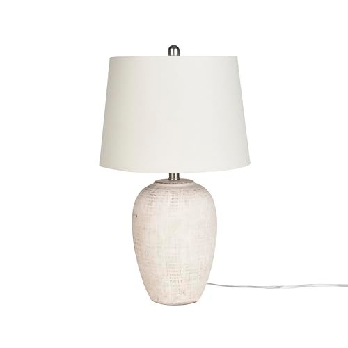 Nourison Home 23" Distressed Cream/Beige Rustic Ceramic Jar Table Lamp for Bedroom, Living Room, Dining Office, with Ivory Shade - Image 3