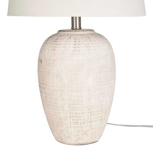 Nourison Home 23" Distressed Cream/Beige Rustic Ceramic Jar Table Lamp for Bedroom, Living Room, Dining Office, with Ivory Shade - Image 5