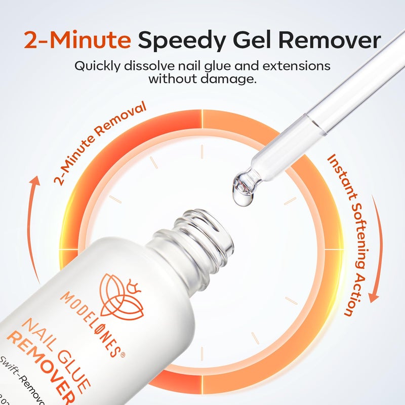 Modelones 50 ML Nail Glue Remover for Base Coat Press On Nails, Upgrade Clear Stick On Nails Remover for Acrylic Tips, Nail Polish Remover with Wood Stick - Image 3
