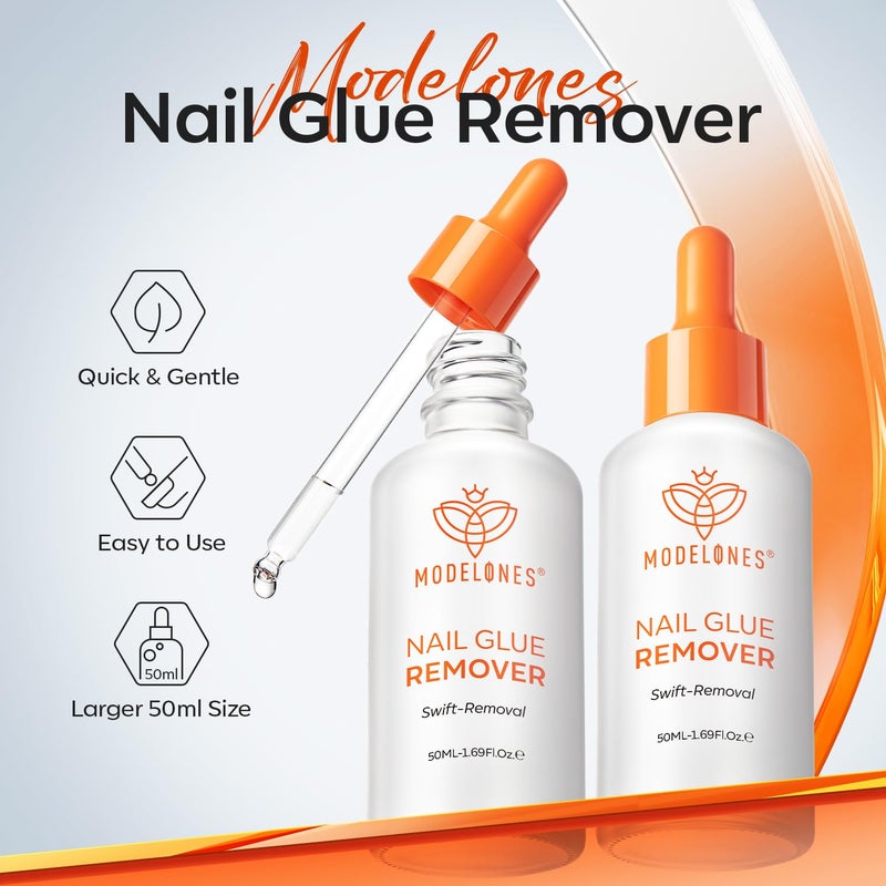 Modelones 50 ML Nail Glue Remover for Base Coat Press On Nails, Upgrade Clear Stick On Nails Remover for Acrylic Tips, Nail Polish Remover with Wood Stick - Image 2