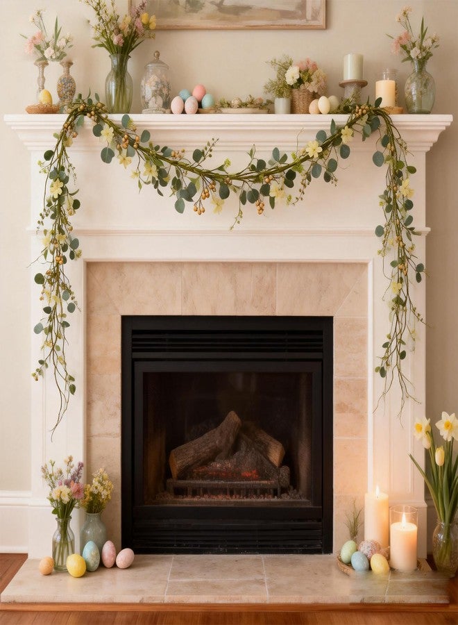 Bibelot 6FT Artificial Eucalyptus Garland, Spring Greenery Garland with Berries and Wildflowers for Home Table Mantle Wedding Festival Indoor Outdoor Decor - Image 2