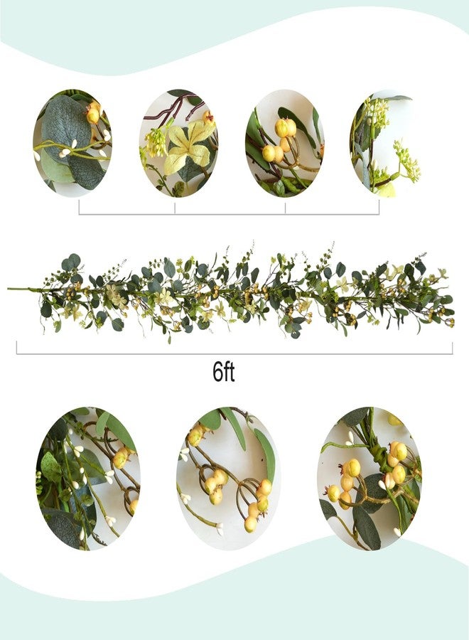 Bibelot 6FT Artificial Eucalyptus Garland, Spring Greenery Garland with Berries and Wildflowers for Home Table Mantle Wedding Festival Indoor Outdoor Decor - Image 4