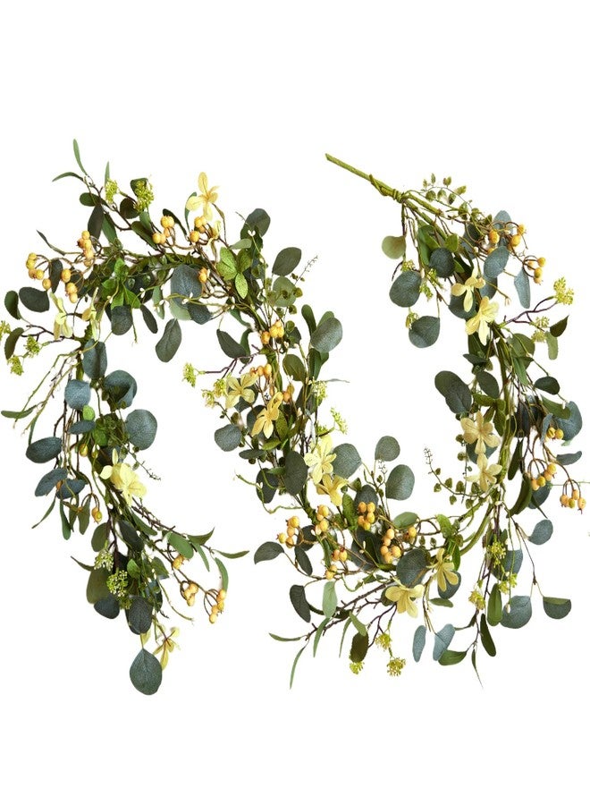 Bibelot 6FT Artificial Eucalyptus Garland, Spring Greenery Garland with Berries and Wildflowers for Home Table Mantle Wedding Festival Indoor Outdoor Decor - Image 1
