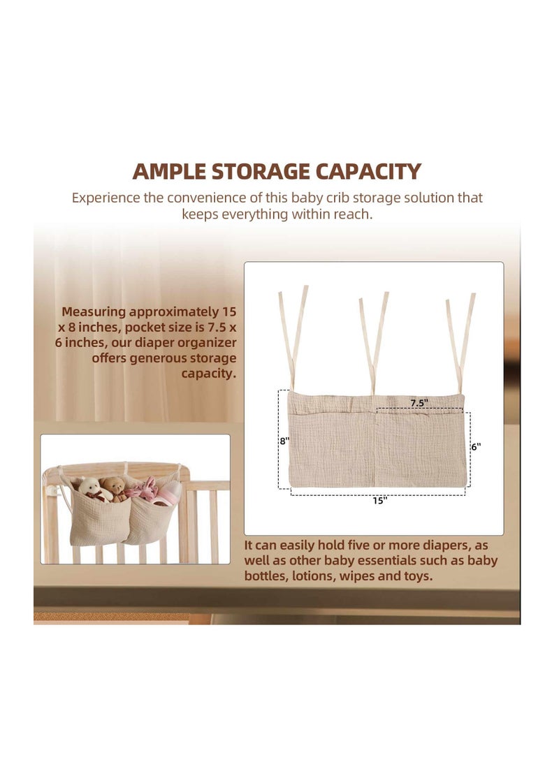 Multi-Functional Diaper Caddy & Organizer for Nursery - Hanging Storage Solution for Cribs & Changing Tables (Khaki, 8"x15")  - Image 2