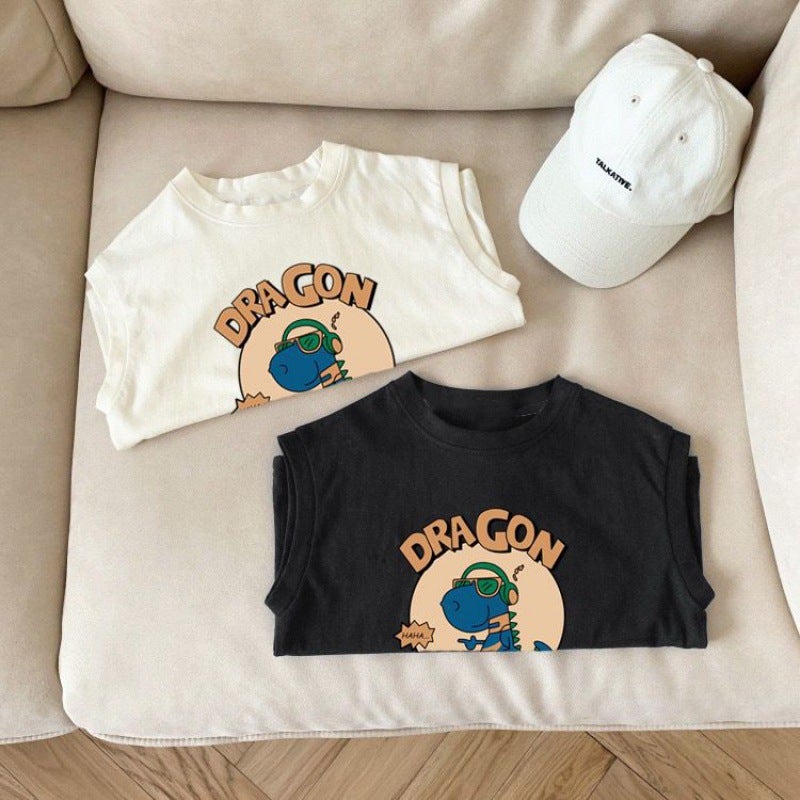 Cotton Baby Children's Cartoon Dinosaur Sleeveless T-Shirt 2024 Boys and Girls Fashionable Western Style Top Summer Casual - Image 4