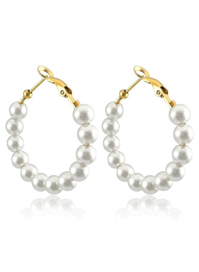 RONLLNA Pearl Hoop Earrings For Women Fashion Dangle Hypoallergenic Layer Earrings Drop Dangle Earrings Gifts For Women (35Mm Hoop) - Image 1