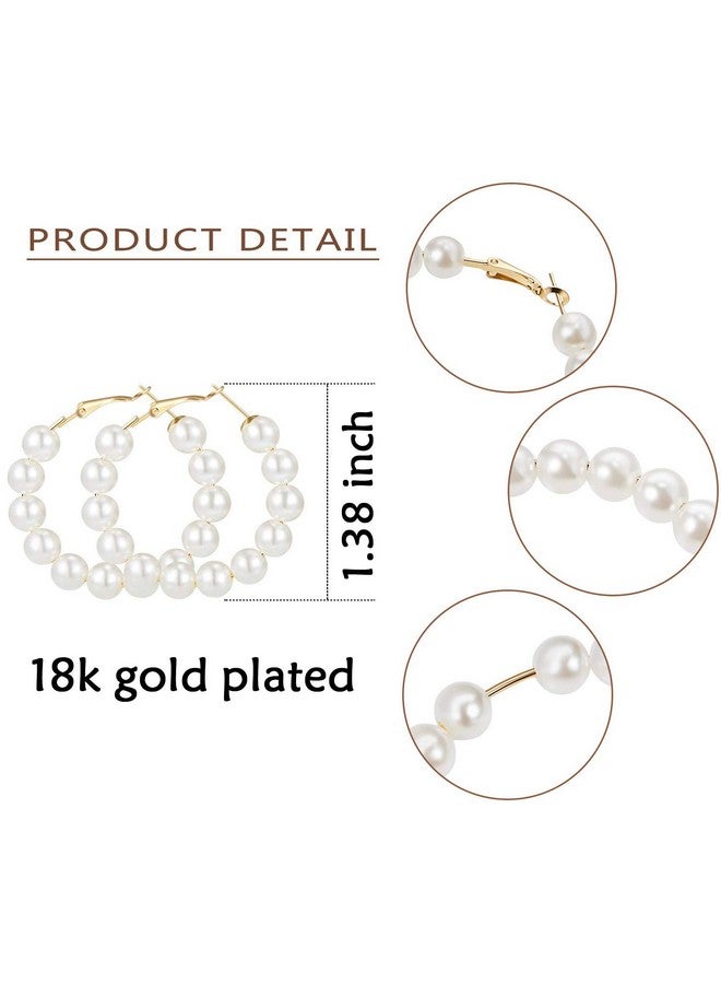 RONLLNA Pearl Hoop Earrings For Women Fashion Dangle Hypoallergenic Layer Earrings Drop Dangle Earrings Gifts For Women (35Mm Hoop) - Image 2