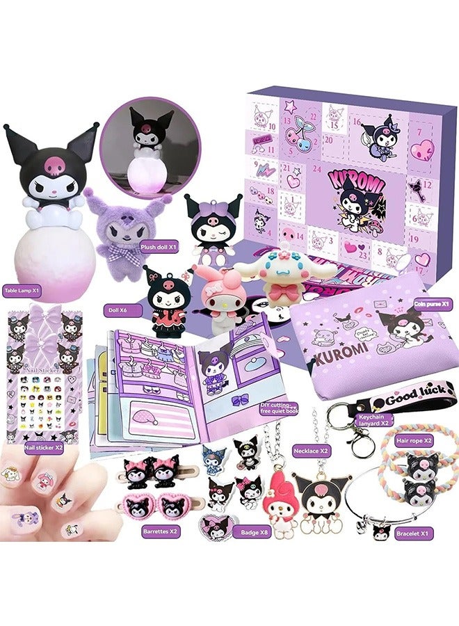 Blind Box，Cute Cartoon Action Figure Mystery Box，29PCS Kuromi Kawaii Cartoon Decorations with Anime Figures, Keychains, Rings, and Accessories 