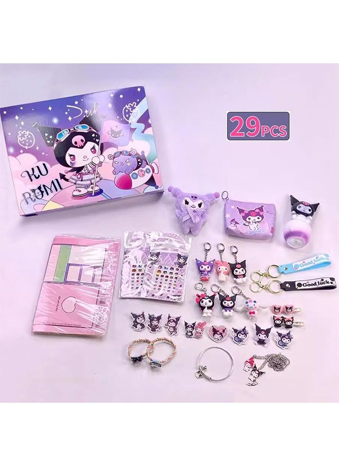 JCB CHIC - Blind Box，Cute Cartoon Action Figure Mystery Box，29PCS Kuromi Kawaii Cartoon Decorations with Anime Figures, Keychains, Rings, and Accessories - Image 1