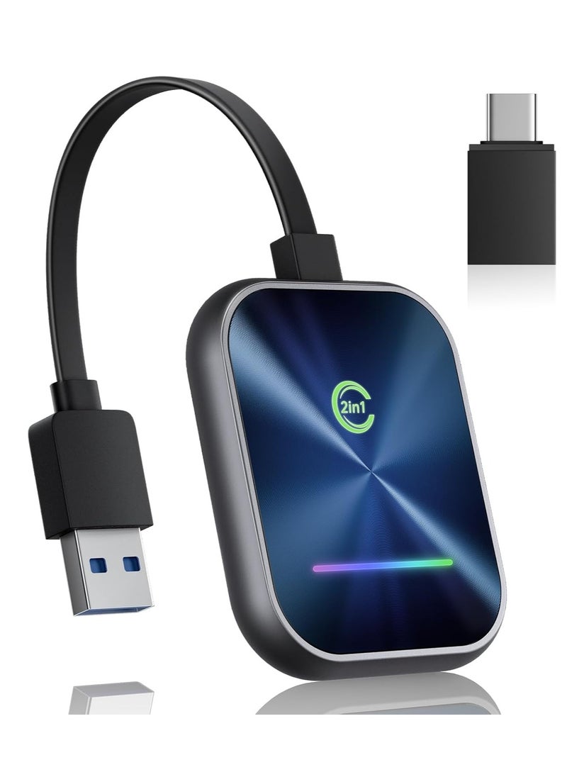 OCTOBER - Wireless CarPlay Adapter 2024 Upgraded, 2 in 1 Wireless CarPlay & Android Auto Adapter Converts Factory Wired CarPlay to Wireless, Plug and Play Car Play Wireless Adapter, Compatible iPhone/Android - Image 1