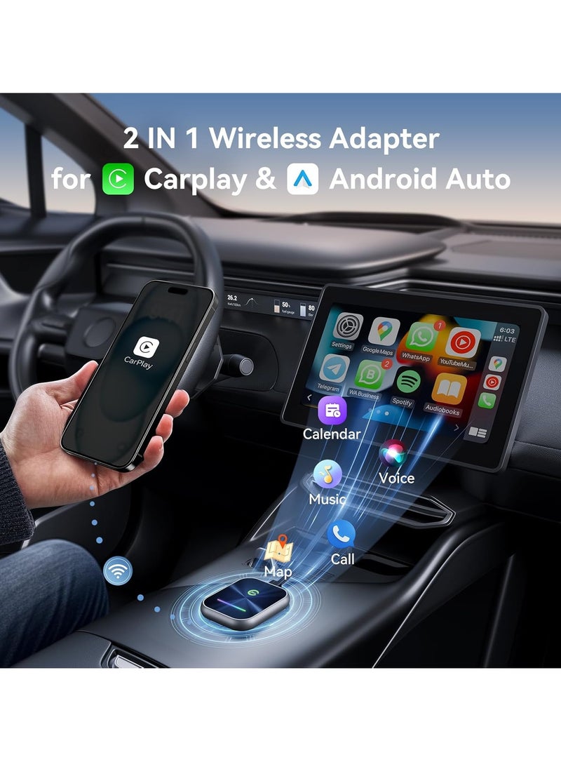 OCTOBER - Wireless CarPlay Adapter 2024 Upgraded, 2 in 1 Wireless CarPlay & Android Auto Adapter Converts Factory Wired CarPlay to Wireless, Plug and Play Car Play Wireless Adapter, Compatible iPhone/Android - Image 1
