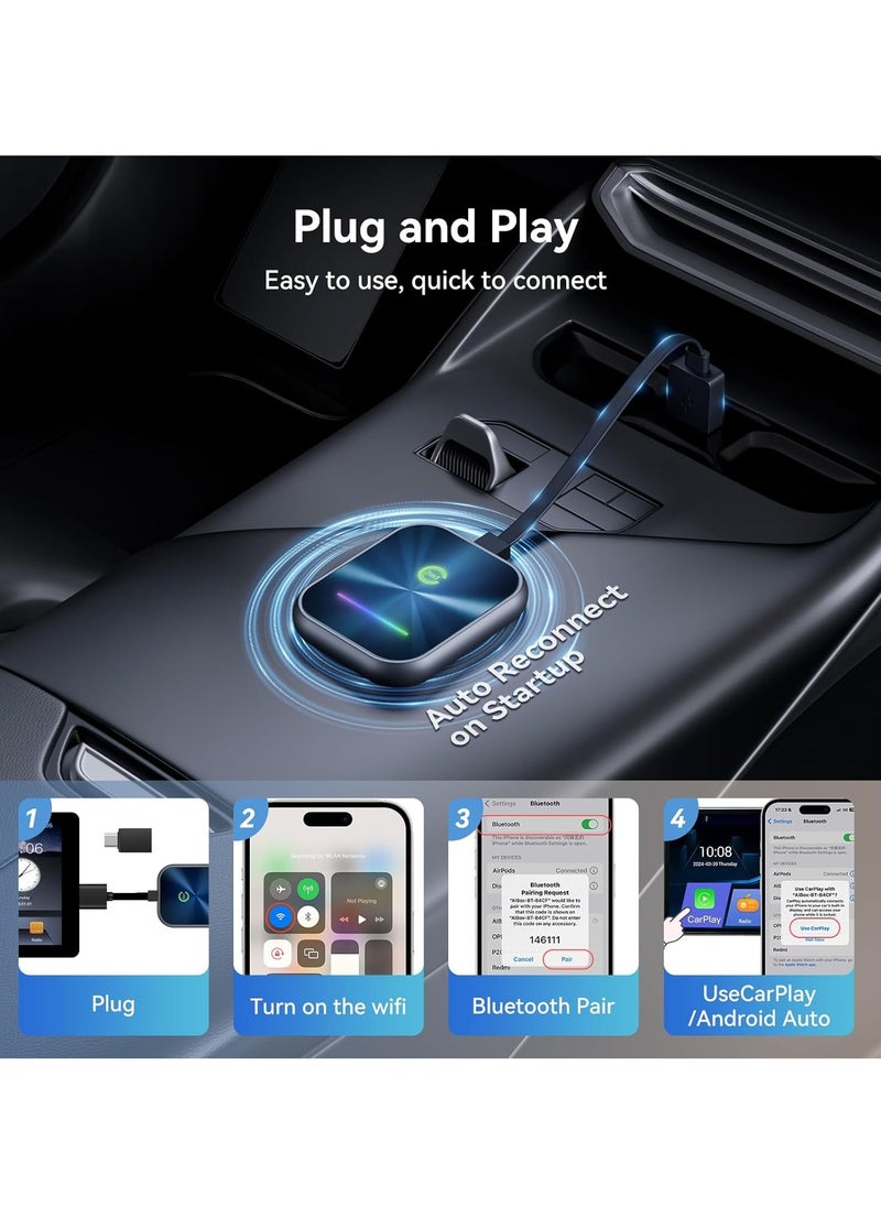 OCTOBER - Wireless CarPlay Adapter 2024 Upgraded, 2 in 1 Wireless CarPlay & Android Auto Adapter Converts Factory Wired CarPlay to Wireless, Plug and Play Car Play Wireless Adapter, Compatible iPhone/Android - Image 1