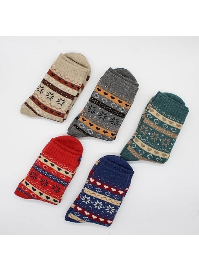 5 Pairs Wool Socks for Women, Cozy Thermal Fall Winter Hiking Alpaca Warm Think Knit Comfy Crew Calf Socks - Image 4