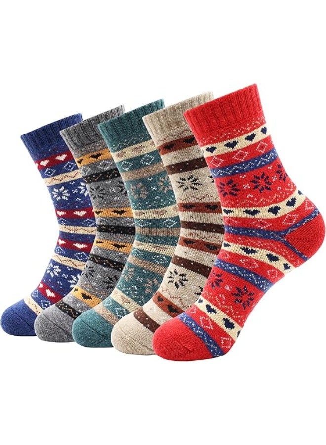5 Pairs Wool Socks for Women, Cozy Thermal Fall Winter Hiking Alpaca Warm Think Knit Comfy Crew Calf Socks - Image 1