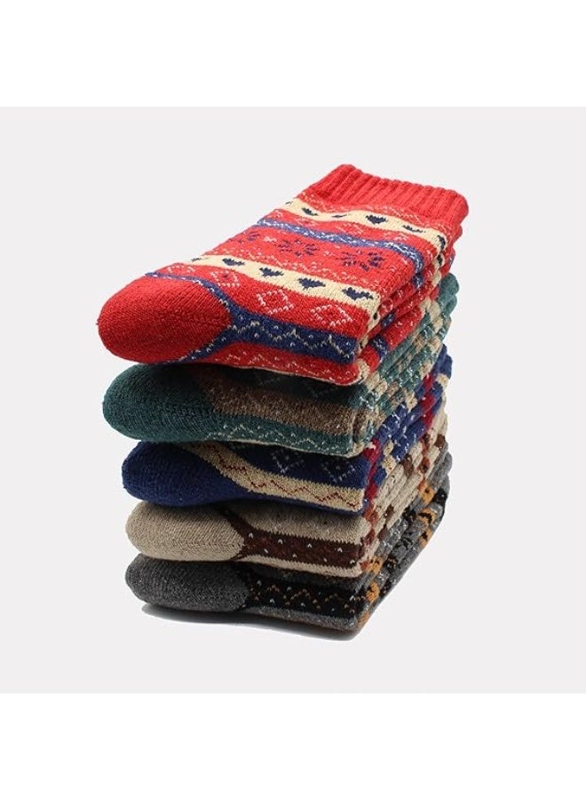 5 Pairs Wool Socks for Women, Cozy Thermal Fall Winter Hiking Alpaca Warm Think Knit Comfy Crew Calf Socks - Image 2