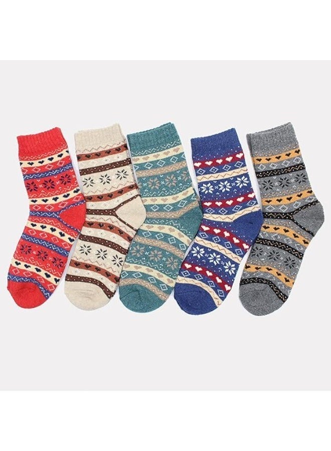 5 Pairs Wool Socks for Women, Cozy Thermal Fall Winter Hiking Alpaca Warm Think Knit Comfy Crew Calf Socks - Image 3