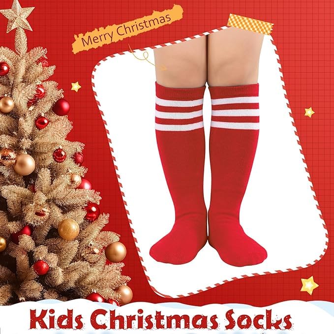 Zando Kids Soccer Socks 4-6 Years Boys Youth Baseball Softball Football Sport Stocking & Girls School Uniform Knee High Socks Cotton Moisture-Wicking 1 Pairs Red White Striped 4-6 Years - Image 5