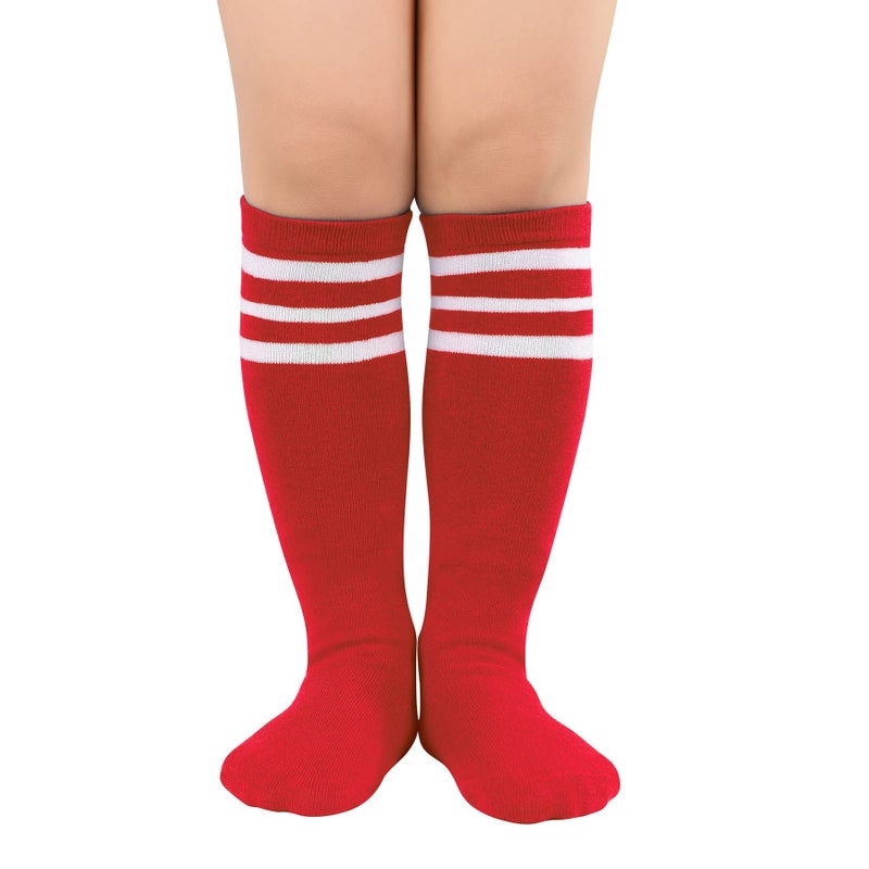 Zando Kids Soccer Socks 4-6 Years Boys Youth Baseball Softball Football Sport Stocking & Girls School Uniform Knee High Socks Cotton Moisture-Wicking 1 Pairs Red White Striped 4-6 Years - Image 1