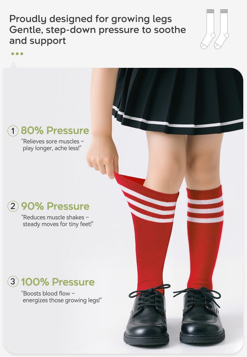 Zando Kids Soccer Socks 4-6 Years Boys Youth Baseball Softball Football Sport Stocking & Girls School Uniform Knee High Socks Cotton Moisture-Wicking 1 Pairs Red White Striped 4-6 Years - Image 4