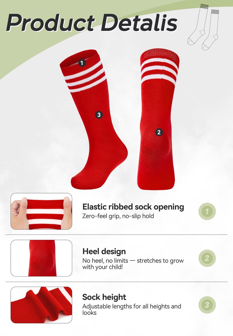 Zando Kids Soccer Socks 4-6 Years Boys Youth Baseball Softball Football Sport Stocking & Girls School Uniform Knee High Socks Cotton Moisture-Wicking 1 Pairs Red White Striped 4-6 Years - Image 3