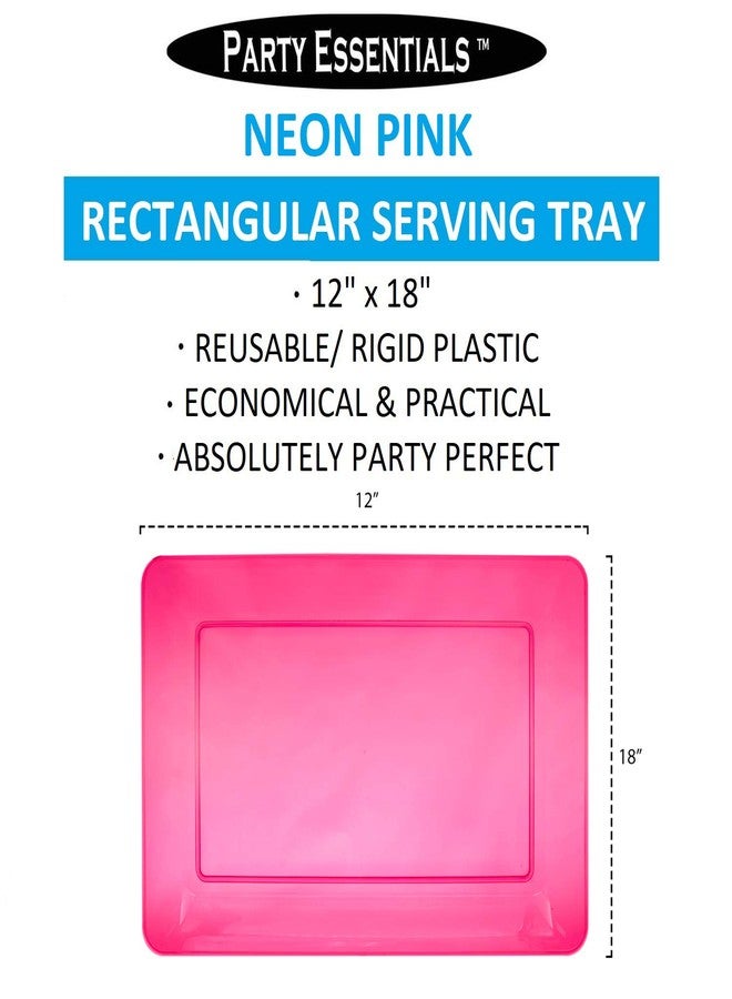 Party Essentials Heavy Duty Hard Plastic 12 x 18-Inch Rectangular Serving Tray, Single Unit, Neon Pink - Image 2