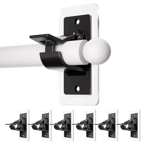 Antimbee 6 Pack Self Adhesive Rod Brackets, No Drill Needed Curtain Rod Holders, Nail Free Stick on Curtain Rod Hooks, Curtain Hangers for Bathroom, Bedroom, Livingroom, Hold up to 20lbs on Smooth Surface - Image 1