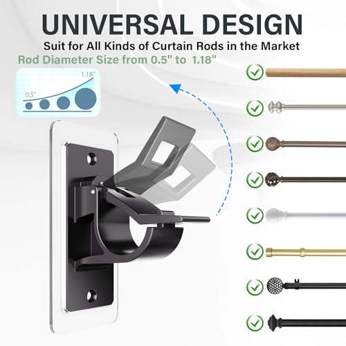 Antimbee 6 Pack Self Adhesive Rod Brackets, No Drill Needed Curtain Rod Holders, Nail Free Stick on Curtain Rod Hooks, Curtain Hangers for Bathroom, Bedroom, Livingroom, Hold up to 20lbs on Smooth Surface - Image 2