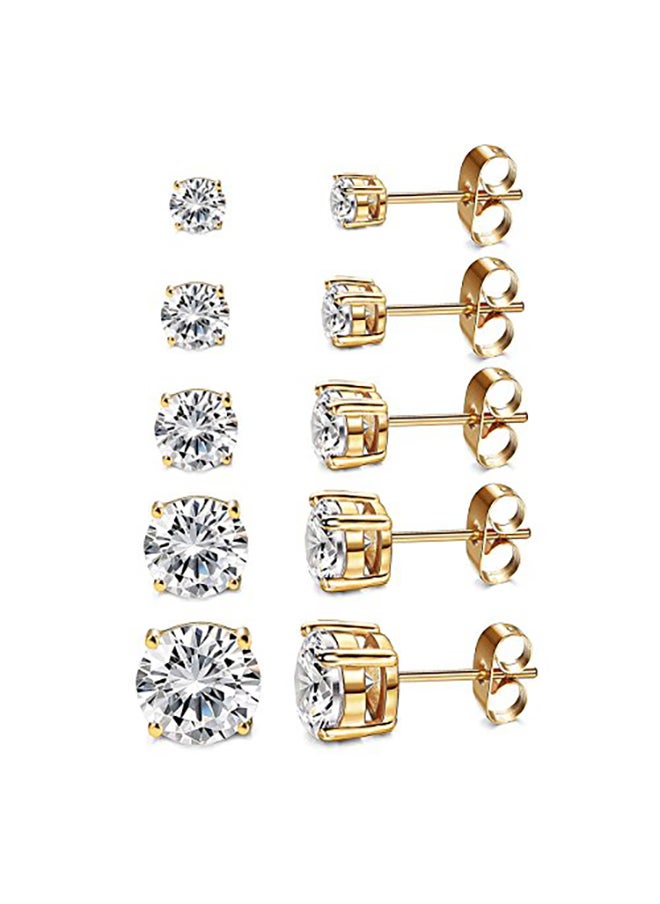 Generic Women's 18K Gold Plated CZ Stud Earrings Simulated Diamond Round Cubic Zirconia Ear Stud Set?5 Pairs)  - Image 1