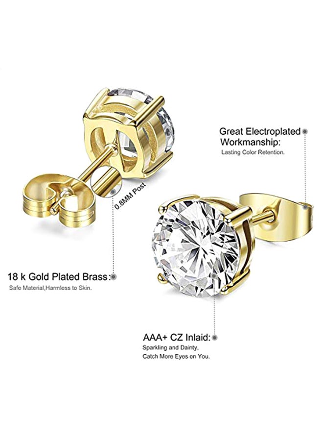 Generic Women's 18K Gold Plated CZ Stud Earrings Simulated Diamond Round Cubic Zirconia Ear Stud Set?5 Pairs)  - Image 3