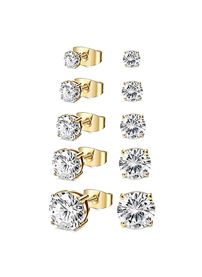Generic Women's 18K Gold Plated CZ Stud Earrings Simulated Diamond Round Cubic Zirconia Ear Stud Set?5 Pairs)  - Image 2