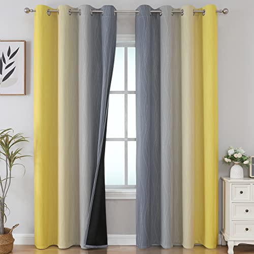 Estelar Textiler Grey and Yellow Blackout Curtains 84 Inch Length 2 Panels Set, Blackout Curtains for Living Room, Thermal Insulated Gradient Drapes, Light Blocking Ombre Curtains for Boys Bedroom, 52W x 84L Inches - Image 1