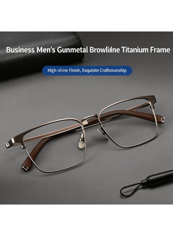 بوكيلار نظارات تيتانيوم PUKCLAR إطار كامل تيتانيوم نقي براولاين عدسات غير طبية أسود غير لامع للأعمال والموضة للرجال والنساء للمكتب والاستخدام اليومي - Image 3