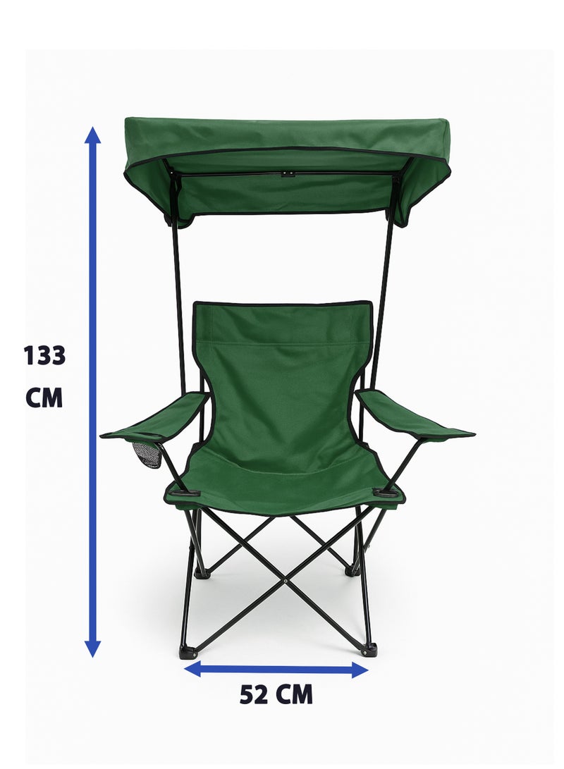 DBLEW كرسي قابل للطي محمول مع مظلة ظل إطار فولاذي ثقيل، مقعد وظهر مبطن من قماش أوكسفورد، أقدام غير قابلة للانزلاق، كرسي خارجي قابل للطي للتخييم، الشاطئ، الحديقة والسفر - Image 3