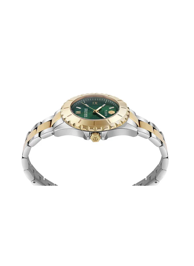 PHILIPP PLEIN PLEIN HEAVEN Women’s 38mm Gold-Tone & Silver Stainless Steel Watch by Philipp Plein with Emerald Green Honeycomb Dial, Roman Numerals & 50m Water Resistance