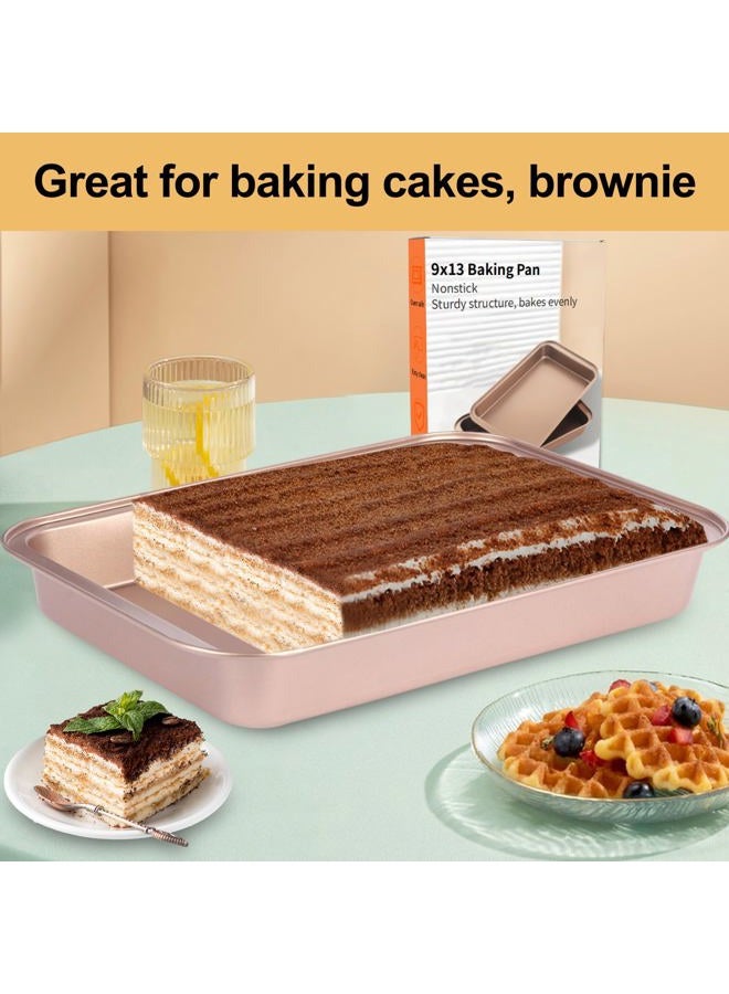 Barlket 9x13 Baking Pan, Rectangle Cake Pan Nonstick, Bakeware Baking Pans for Oven, Easy Clean, Carbon Steel Cake Pan for Lasagna Brownies Casseroles Cakes Pan, Rose Gold, Set of 2 - Image 3
