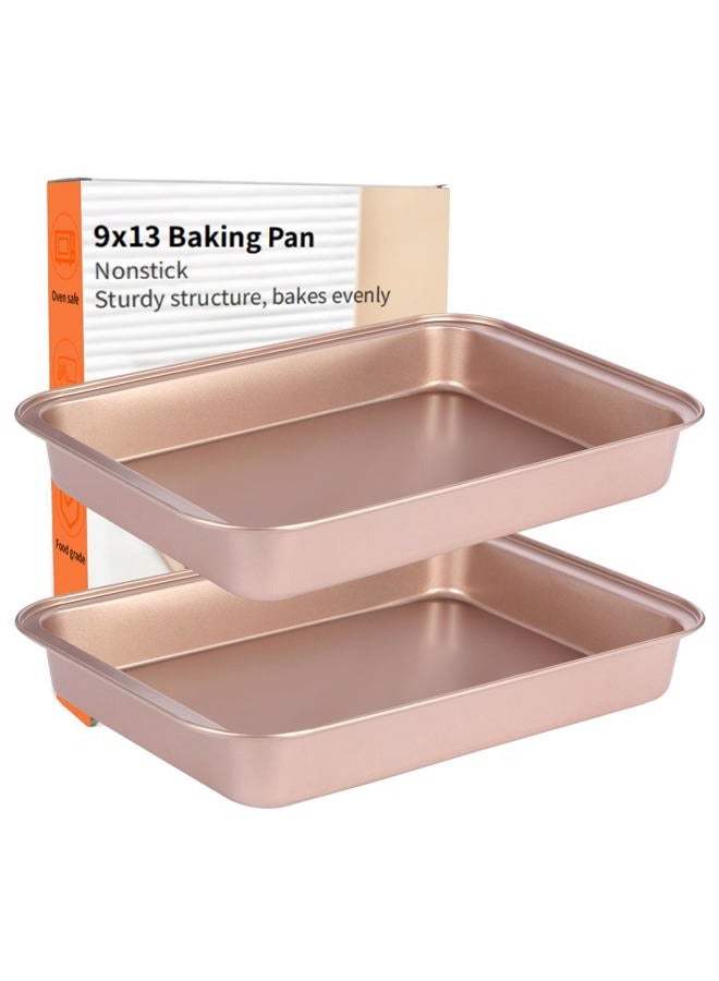 Barlket 9x13 Baking Pan, Rectangle Cake Pan Nonstick, Bakeware Baking Pans for Oven, Easy Clean, Carbon Steel Cake Pan for Lasagna Brownies Casseroles Cakes Pan, Rose Gold, Set of 2 - Image 1