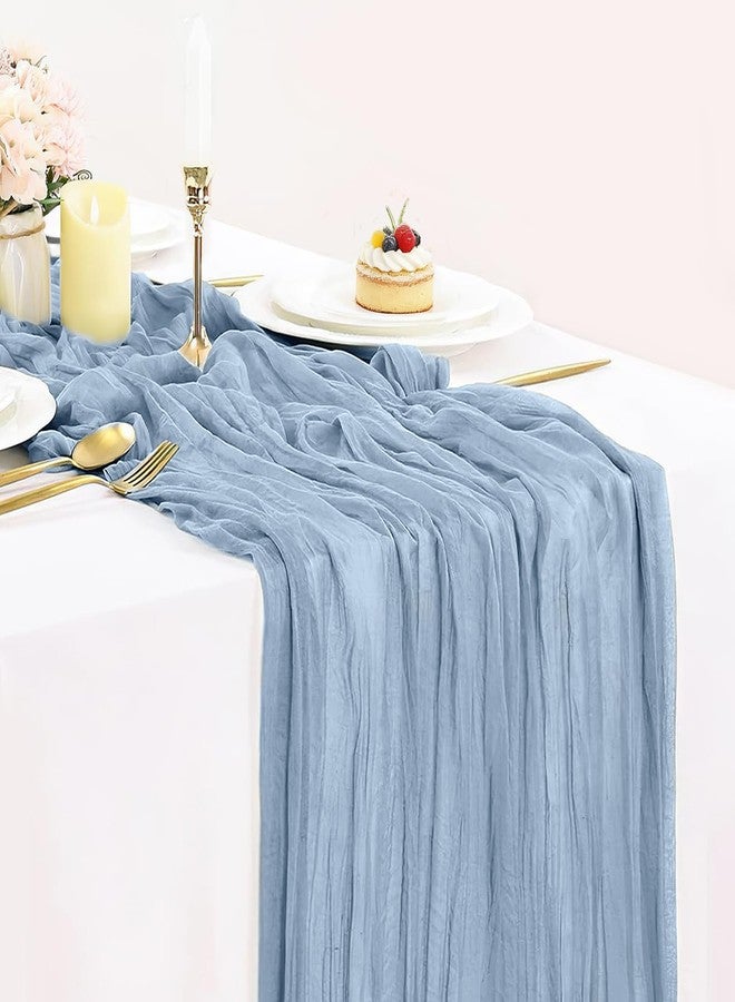 BLUETOP Dusty Blue Cheesecloth Table Runner 35x120 Inch, Semi Sheer Boho Gauze Cheese Cloth Fabric Table Runners for Wedding Bridal Baby Shower Birthday Party Decorations - Image 1