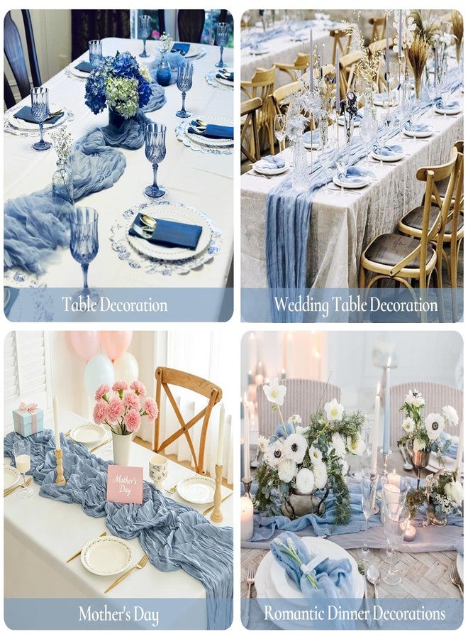 BLUETOP Dusty Blue Cheesecloth Table Runner 35x120 Inch, Semi Sheer Boho Gauze Cheese Cloth Fabric Table Runners for Wedding Bridal Baby Shower Birthday Party Decorations - Image 4