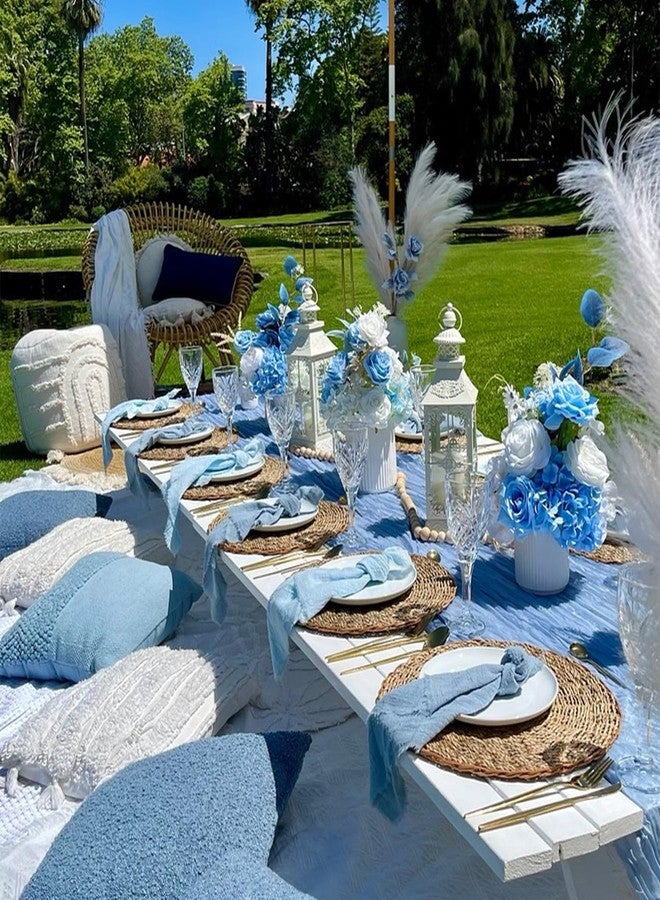 BLUETOP Dusty Blue Cheesecloth Table Runner 35x120 Inch, Semi Sheer Boho Gauze Cheese Cloth Fabric Table Runners for Wedding Bridal Baby Shower Birthday Party Decorations - Image 3