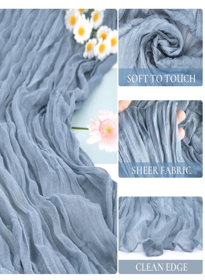 BLUETOP Dusty Blue Cheesecloth Table Runner 35x120 Inch, Semi Sheer Boho Gauze Cheese Cloth Fabric Table Runners for Wedding Bridal Baby Shower Birthday Party Decorations - Image 2