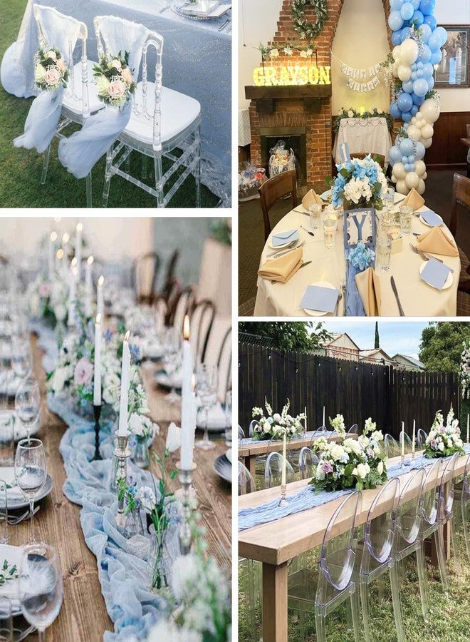 BLUETOP Dusty Blue Cheesecloth Table Runner 35x120 Inch, Semi Sheer Boho Gauze Cheese Cloth Fabric Table Runners for Wedding Bridal Baby Shower Birthday Party Decorations - Image 5