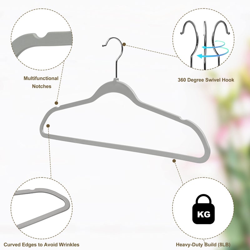 Quality Hangers Clothes Set 50 Pack - Non-Velvet Plastic for Clothes - Heavy Duty Coat Set - Space-Saving Closet With Chrome Swivel Hook, Functional Non-Flocked, Gray - Image 5