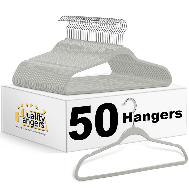 Quality Hangers Clothes Set 50 Pack - Non-Velvet Plastic for Clothes - Heavy Duty Coat Set - Space-Saving Closet With Chrome Swivel Hook, Functional Non-Flocked, Gray - Image 1