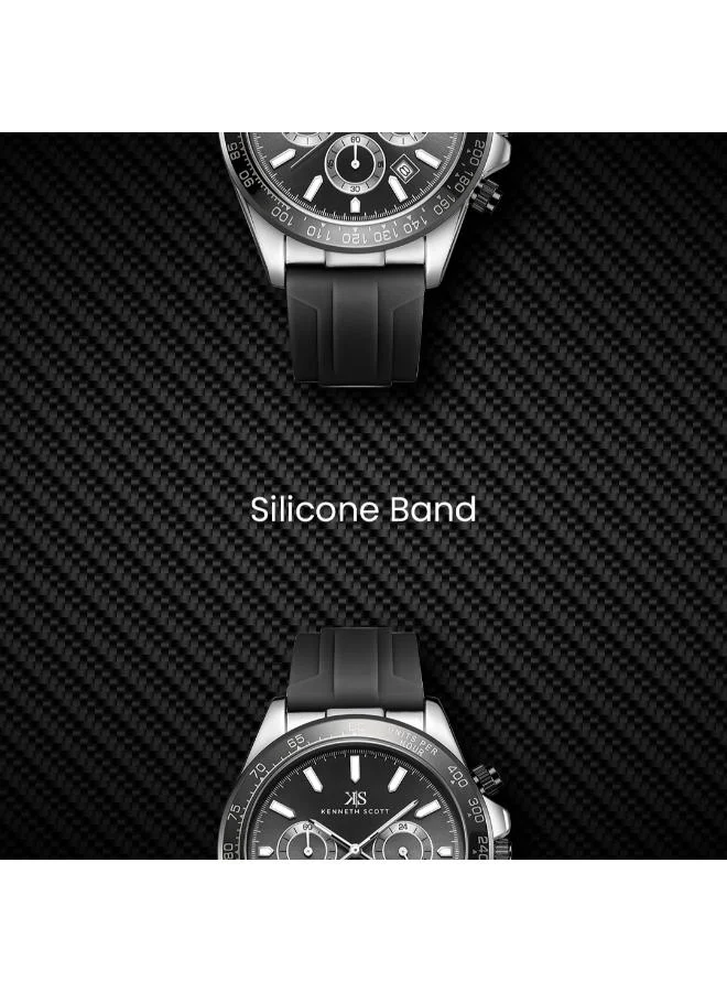KENNETH SCOTT Men's Silicone Chrono & Multi Function Watch K23149-SSBB - 45 mm