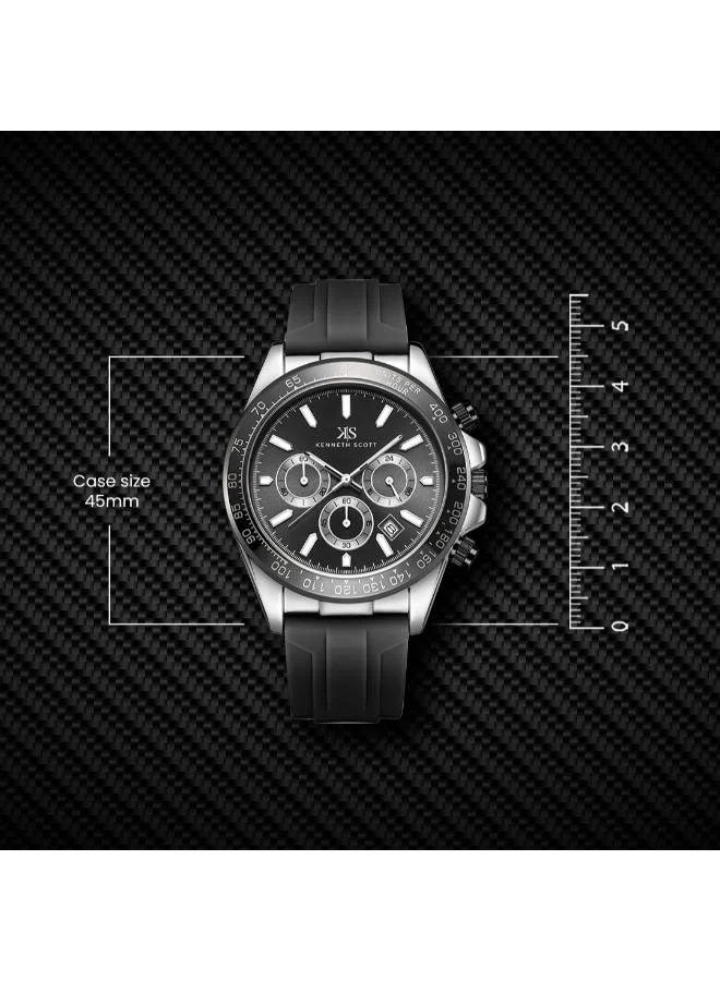 KENNETH SCOTT Men's Silicone Chrono & Multi Function Watch K23149-SSBB - 45 mm