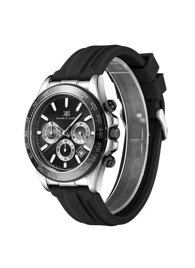 كينيث سكوت Kenneth Scott Men's Black Dial Chrono & Multi Function Watch - K23149-SSBB