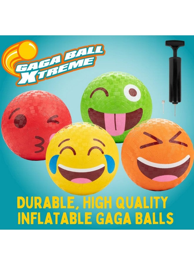 SCS Direct Gaga Ball 5 Inch Playground Balls with Air Pump (4 pk, Silly Faces)- Durable Rubber Balls Official Size for Dodgeball & Handball - Great for Outside Play, 4 Square & Game for Kids Birthday Parties - Image 2