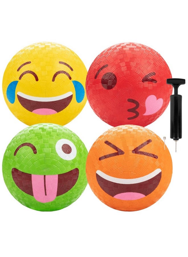 SCS Direct Gaga Ball 5 Inch Playground Balls with Air Pump (4 pk, Silly Faces)- Durable Rubber Balls Official Size for Dodgeball & Handball - Great for Outside Play, 4 Square & Game for Kids Birthday Parties - Image 1