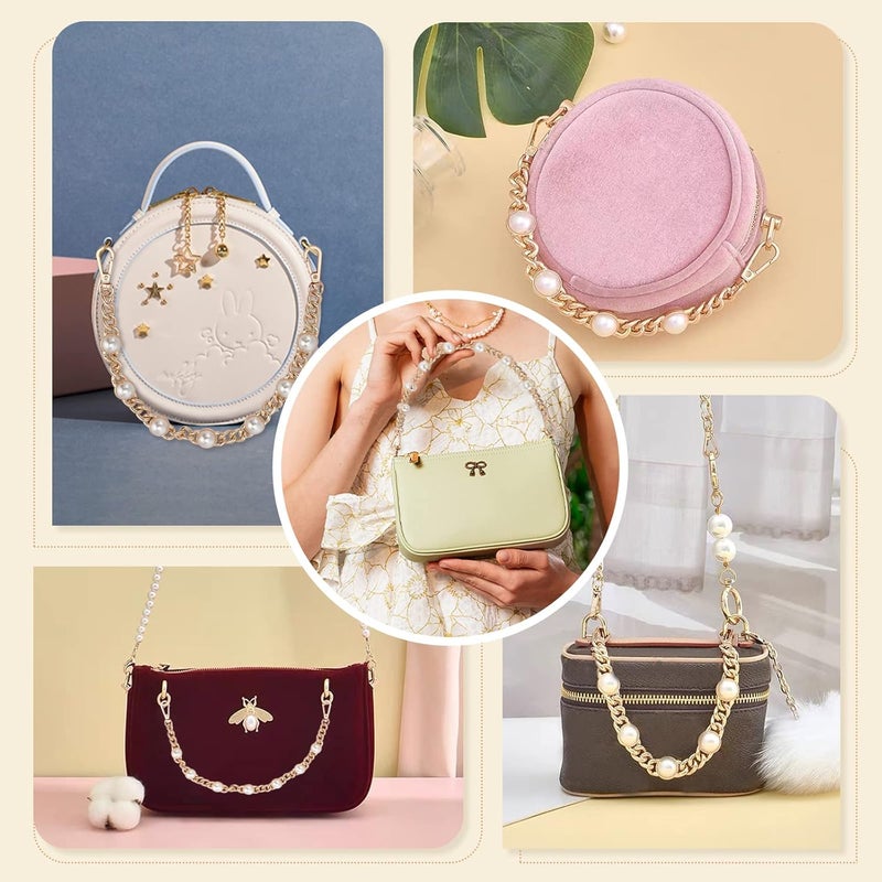 comfrt Pearl Purse Replacement Chain, 14.1 Inch Large Pearl Bead Short Bag Handle Strap Bag Charms Crossbody Decoration Chain for Satchel Clutch Shoulder Hobo Bag Dumpling Pouch, Gold - Image 4